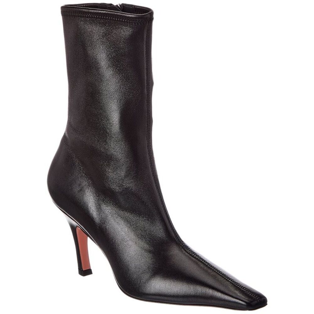 Amina Muaddi Jamie Stretch Leather Bootie, Black